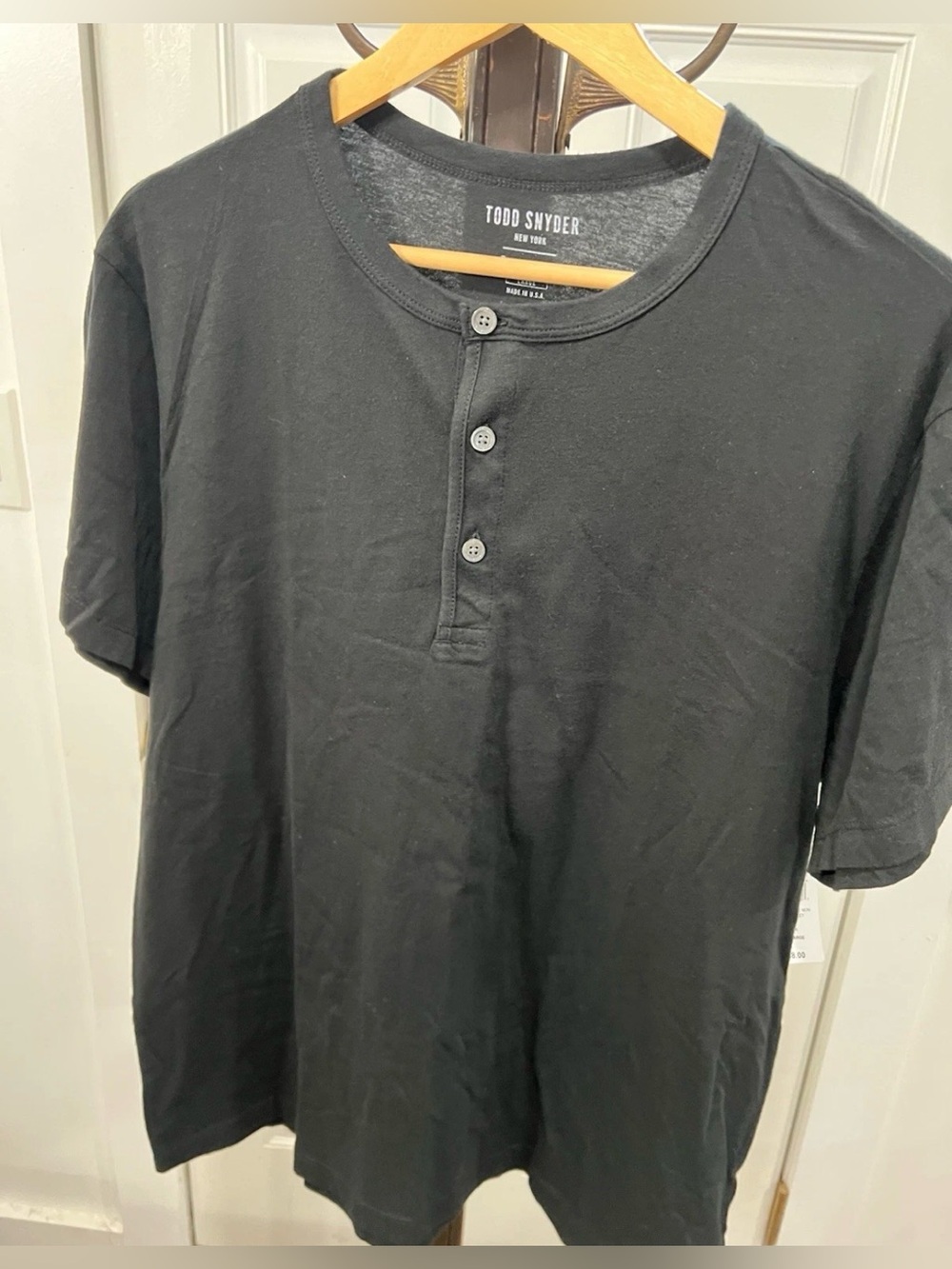 Mens Todd Snyder Black Short Sleeve Henley Casual T Shirt Size Large L New